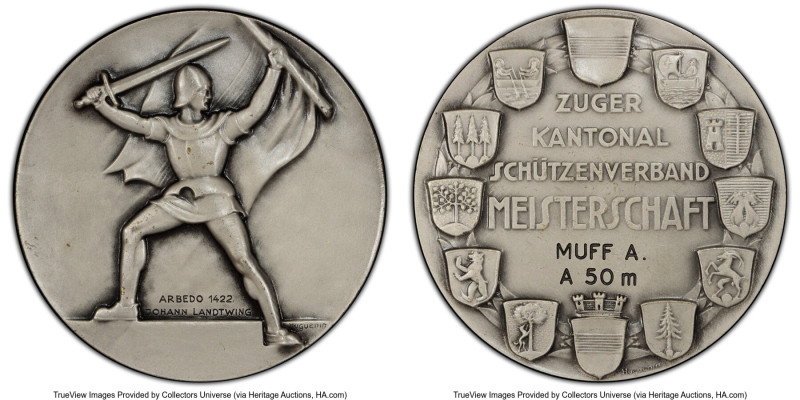 Confederation silver Matte Specimen "Zug Shooting Festival" Medal ND (1937) SP65...