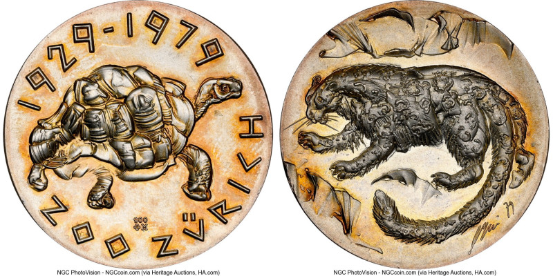 Confederation silver "Zurich Zoo" Medal 1979 MS68 NGC, 33mm. Exquisite animal de...