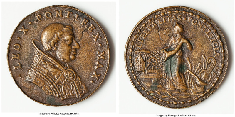 Leo X (1513-1521) bronze Medal ND XF (reverse environmental damage), CNORPI-237,...