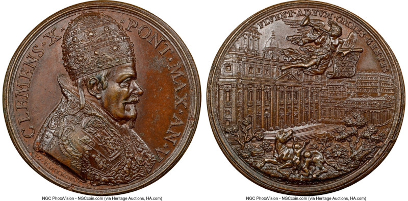 Clement X bronze "St. Peter's Basilica" Medal Anno V 1675 MS63 Brown NGC, 42mm. ...