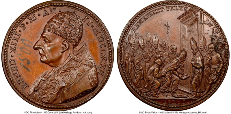 Benedict XIII bronze "Holy Door" Medal Anno II (1725) MS63 Brown NGC, Wurzbach-6...