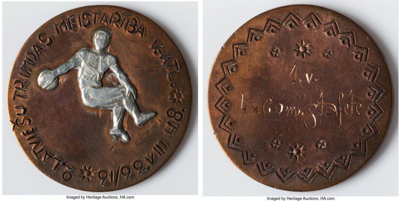 Pair of Athletic-themed Medals, 1) Latvia. bronze "Political Refugee Games" Meda...