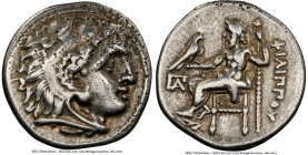 MACEDONIAN KINGDOM. Philip III Arrhidaeus (323-317 BC). AR drachm (18mm, 11h). NGC VF. Lifetime issue of Colophon, ca. 323-319 BC. Head of Heracles ri...