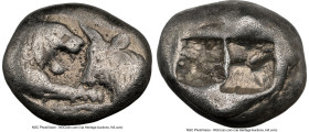 LYDIAN KINGDOM. Croesus (561-546 BC). AR stater or double-siglos (20mm, 10.57 gm). NGC Fine 5/5 - 4/5. Croeseid standard, Sardes. Confronted foreparts...