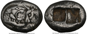 LYDIAN KINGDOM. Croesus (561-546 BC). AR half-stater or siglos (16mm, 5.28 gm). NGC VF 5/5 - 3/5. Croeseid standard, Sardes. Confronted foreparts of l...