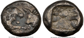 LYDIAN KINGDOM. Croesus (561-546 BC). AR 1/24 stater (7mm, 0.38 gm). NGC Choice Fine 4/5 - 3/5. Croeseid standard, Sardes. Confronted foreparts of lio...