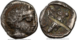 PHILISTIA. Uncertain mint. Ca. 5th-4th centuries BC. AR/AE fourée drachm (16mm, 6h). NGC Choice Fine, core visible, test cut. Ancient forgery imitatin...