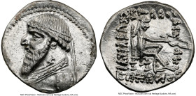 PARTHIAN KINGDOM. Mithradates II (ca. 121-91 BC). AR drachm (20mm, 4.02 gm, 11h). NGC Choice AU 5/5 - 3/5. Rhagae or Ecbatana, ca. 109-96/5 BC. Diadem...