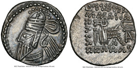 PARTHIAN KINGDOM. Osroes II (ca. AD 190-208). AR drachm (18mm, 3.78 gm, 11h). NGC Choice XF 5/5 - 4/5. Ecbatana, ca. AD 190. Diademed and draped bust ...