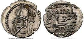 PARTHIAN KINGDOM. Vologases VI (ca. AD 207-222). AR drachm (20mm, 1h). NGC Choice AU. Ecbatana. Diademed bust of Vologases VI left, with pointed beard...