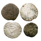 MONEDAS MEDIEVALES CORONA CASTELLANO LEONESA ENRIQUE IV Lote de 4 monedas. VE. Cuartillo (Cuenca, Jaén y Sevilla), 1/2 Cuartillo Jaén. BC+ a BC-
