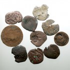 MONARQUÍA ESPAÑOLA LOTES DE CONJUNTO Lote de 10 monedas. AE. Nueve de ellas reselladas de los Austrias y una de Isabel II. BC- a MC