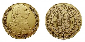 MONARQUÍA ESPAÑOLA CARLOS III 4 Escudos. AV. Madrid JD. 1782. 13,46 g. Cal.308. Muy escasa. MBC