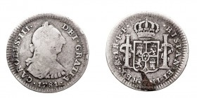 MONARQUÍA ESPAÑOLA CARLOS III Real. AR. Méjico FF. 1781. 3,23 g. Cal.1563. Manchita en rev., si no BC+