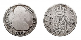 MONARQUÍA ESPAÑOLA CARLOS IV 2 Reales. AR. Sevilla CN. 1808. 5,42 g. Cal.1071. BC/BC+