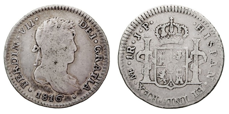 MONARQUÍA ESPAÑOLA FERNANDO VII Real. AR. Lima JP. 1816. 3,52 g. Cal.1135. BC+