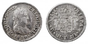 MONARQUÍA ESPAÑOLA FERNANDO VII 1/2 Real. AR. Méjico JJ. 1817. 1,66 g. Cal.1349. Escasa. MBC-/MBC