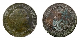 MONARQUÍA ESPAÑOLA ISABEL II 5 Céntimos de escudo. AE. Sevilla OM. 1867. Cal.634. Oxidación en rev., si no MBC+/MBC-