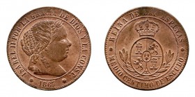 MONARQUÍA ESPAÑOLA ISABEL II 1/2 Céntimo de escudo. AE. Sevilla OM. 1867. Cal.679. Acuñación algo floja, si no SC/SC-. Muy escasa así