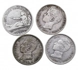 CENTENARIO DE LA PESETA LOTES DE CONJUNTO Peseta. AR. Lote de 4 monedas. 1869, 1899 y 1903 (2) Algunas estrellas visibles. MBC a BC+