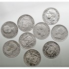 CENTENARIO DE LA Peseta LOTES DE CONJUNTO 50 Céntimos. AR. Lote de 9 monedas. 1880, 1889, 1892 (4), 1900 (2) y 1904. Casi todas las estrellas visibles...