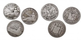 CENTENARIO DE LA Peseta GOBIERNO PROVISIONAL Peseta. AR. Lote de 3 monedas. 1869 "Leyenda ESPAÑA", 1870 SNM y 1870 DEM. BC a BC-