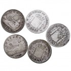 CENTENARIO DE LA Peseta GOBIERNO PROVISIONAL 50 Céntimos. AR. 1869 SNM. Lote de 5 monedas. BC- a RC