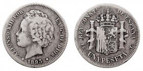 CENTENARIO DE LA Peseta ALFONSO XIII Peseta. AR. 1893 PGL. Cal.39. BC-
