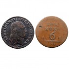 MONEDAS EXTRANJERAS ITALIA Fernando IV. 6 Tornesi. AE. Nápoles & Sicilia. Lote de 2 monedas. 1800 y 1801. BC+ a BC-