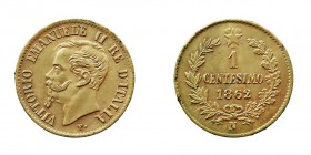 MONEDAS EXTRANJERAS ITALIA Víctor Manuel II. Centesimo. AE. 1862 N. Mont. 262. Dorada, si no EBC. Muy escasa