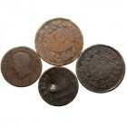 MONEDAS EXTRANJERAS ITALIA Lote de 4 monedas. AE. Napoleón 3 Centesimi (2), Cerdeña 5 Centesimi 1826 (2) BC- a RC