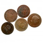 MONEDAS EXTRANJERAS ITALIA Lote de 5 monedas. AE. 2 Tornesi 1852, 3 Centisimi 1826 Cerdeña (2), 1830 Parma, 1852 Lombardía. MBC- a BC-