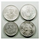 MONEDAS EXTRANJERAS MÉJICO Lote de 4 monedas. AR. 5 Pesos 1947, 25 Pesos 1968, 50 Pesos 1984 y 100 Pesos 1978. EBC a MBC+