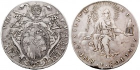 MONEDAS EXTRANJERAS VATICANO Pío VII. Escudo. AR. 1818. Bolonia. KM.1275. Escasa. MBC