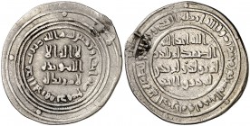 * AH 81. Califato Omeya de Damasco. Abd al-Malik. Damasco. Dirhem. (S.Album 126) (Lavoix 188). 2,74 g. Resto de soldadura en borde. (MBC).