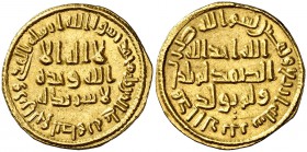 * AH 84. Califato Omeya de Damasco. Abd al-Malik. Dinar. (S.Album 125) (Lavoix 169). 4,28 g. EBC.
