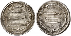 * AH 145. Califato Abasida de Bagdad. Abd-Allah al-Mansur. Al-Kufa. Dirhem. (S.Album 213.1) (Lavoix 646). 2,93 g. MBC+.