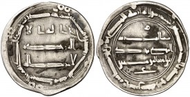 * AH 152. Califato Abasida de Bagdad. Abd-Allah al-Mansur. Al-Muhammadiya. Dirhem. (S.Album 213.2) (Lavoix 655). 2,87 g. Citando al heredero al-Mahdí ...