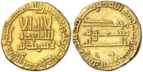 * AH 154. Califato Abasida de Bagdad. Abd-Allah al-Mansur. Dinar. (S.Album 212) (Lavoix 599). 4,04 g. Rayita en anverso. MBC.