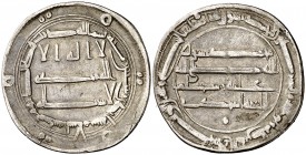 * AH 161. Califato Abasida de Bagdad. Al-Mahdí. Medina al-Salam. Dirhem. (S.Album 215.1) (Lavoix 728). 2,85 g. "Califa al-Mahdi" en reverso. MBC.