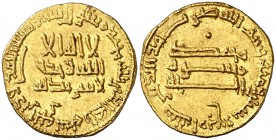 * AH 164. Califato Abasida de Bagdad. Al-Mahdí. Dinar. (S.Album 214) (Lavoix 679). 4,26 g. Parte del brillo original. Muy bella. EBC.