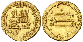 * AH 165. Califato Abasida de Bagdad. Al-Mahdí. Dinar. (S.Album 214) (Lavoix 680). 4,24 g. Gran parte del brillo original. EBC-.