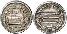 * AH 193. Califato Abasida de Bagdad. Al-Amin. Medina al-Salam. Dirhem. (S.Album 221.1) (Lavoix 843). 2,86 g. Rara. MBC+.
