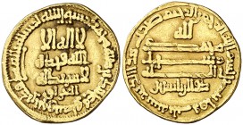 * AH 203. Califato Abasida de Bagdad. Al-Mamun Abd-Allah. Dinar. (S.Album 222.12) 4,15 g. Escasa. MBC.