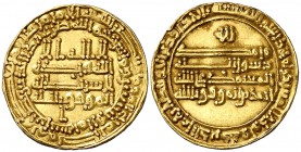 * AH 278. Califato Abasida de Bagdad. Al-Mutamid. San'a. Dinar. (S.Album 1055). 2,91 g. Acuñación peculiar para el Yemen, cospel pequeño, escritura mu...