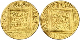* Meriníes de Marruecos. Anónima, atribuida a Abu Yahya Abu Bakr. Dinar sin ceca ni fecha. (S.Album 521) (Hazard 695). 2,27 g. Rara. MBC.