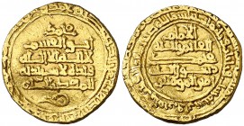 * AH 336. Fatimidas de Egipto y Siria. Al-Mansur Ismail. Al-Qayrawan. Dinar. (S.Album 691). 4,16 g. Acuñada a nombre de su padre, al-Qa'im Muhammad, m...