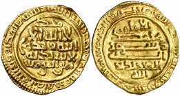 * AH 353. Fatimidas de Egipto y Siria. Al-Mu'izz Abu al-Tamim. Dinar. (S.Album 697.2) (Lavoix 123, var. fecha). 4,15 g. Sin marca de ceca, pero acuñad...