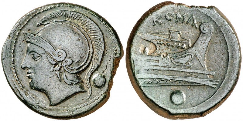 (217-215 a.C.). Anónima. Uncia. (Spink 615) (Craw. 38/6). 10,28 g. Pátina verde....
