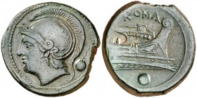 (217-215 a.C.). Anónima. Uncia. (Spink 615) (Craw. 38/6). 10,28 g. Pátina verde. MBC.